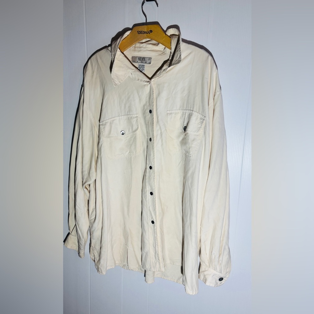 Nexx Womens cream Button-Up shirt 100% Silk size 2xL